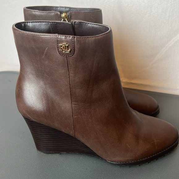 Ralph Lauren Shaley Brown Wedge Ankle Boots Size 8.5 - Picture 3 of 13